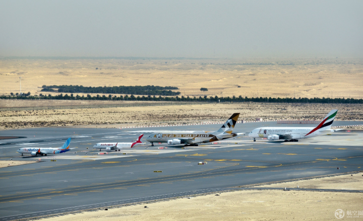 为了庆祝阿联酋建国47周年，阿联酋航空、阿提哈德航空、flydubai和Air Arabia与阿联酋空军骑士特技飞行表演队2018年12月2日天上演了一场精彩的编队飞行，场面壮观，非常震撼。